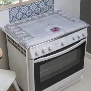 CAPA DE FOGÃO 6 BOCAS ESTAMPADA RENDA DECORATIVA