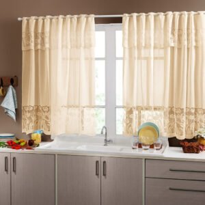 Cortina Tulipa com Bando 1,20m x 2,50m Renda Sem Estampa – Para Cozinha e Sala